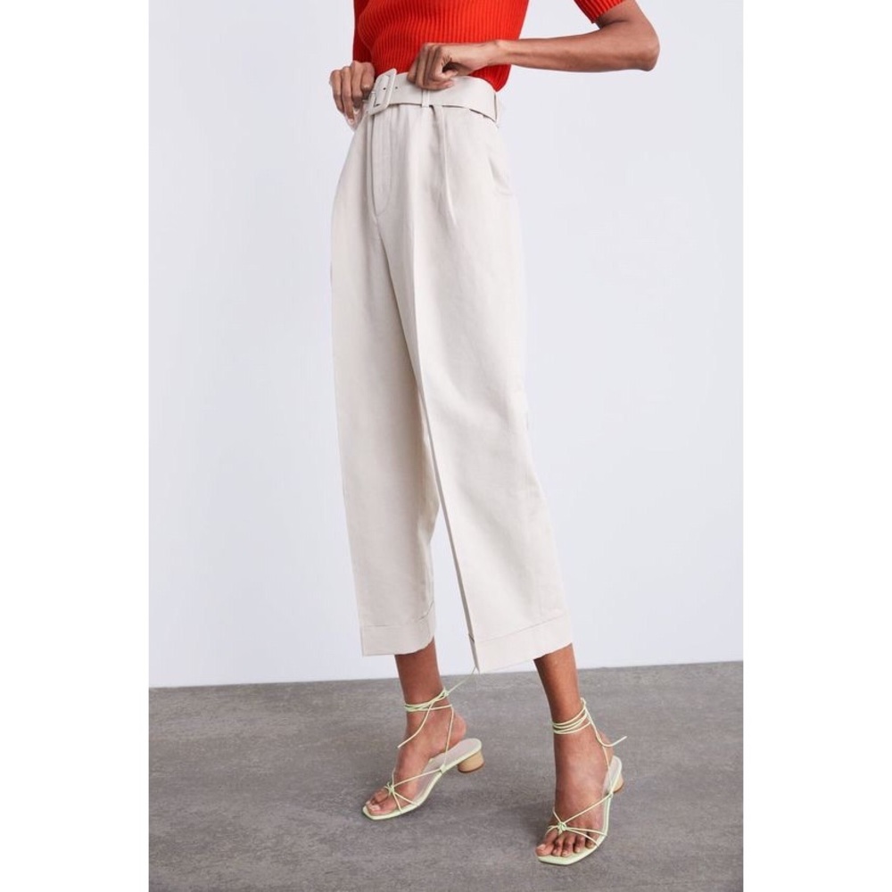 Zara Beige Pleated Pants with Belt